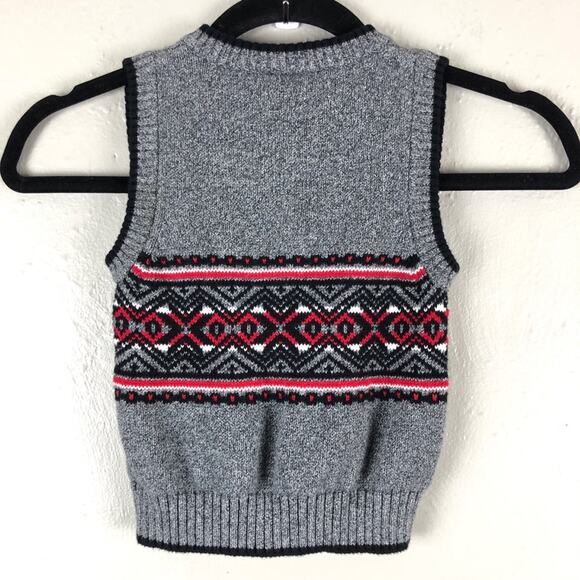 Hanna Andersson Gray Red Black Fair Isle Knit Pull Over V-Neck Sweater Vest Top - Picture 3 of 5